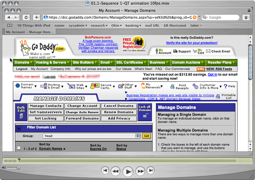 Screenshot of video tutorial explaining how to change nameservers for domains registererd with Godaddy.com